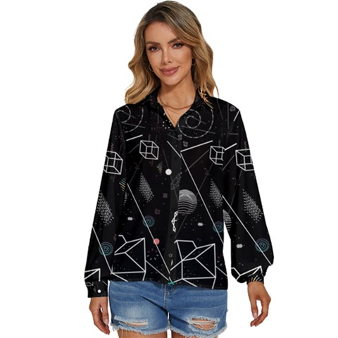 Future Space Aesthetic Math Women s Long Sleeve Button Up Shirt by pakminggu