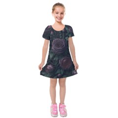 Rose Flower Plant Kids  Short Sleeve Velvet Dress