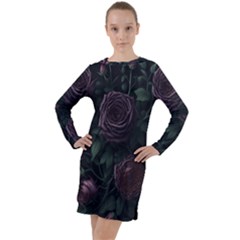 Rose Flower Plant Long Sleeve Hoodie Dress