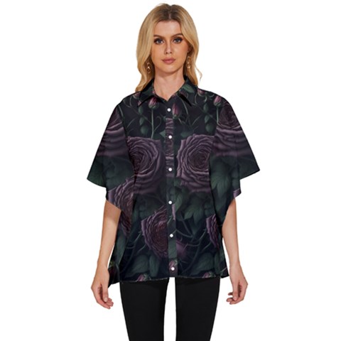 Rose Flower Plant Women s Batwing Button Up Shirt by pakminggu