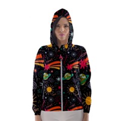 Space Seamless Pattern Women s Hooded Windbreaker