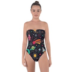 Space Seamless Pattern Tie Back One Piece Swimsuit by pakminggu