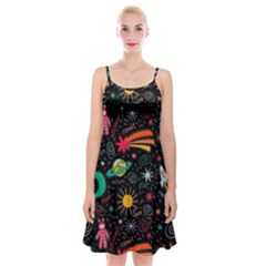 Space Seamless Pattern Spaghetti Strap Velvet Dress