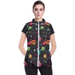 Space Seamless Pattern Women s Puffer Vest