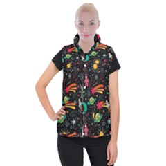 Space Seamless Pattern Women s Button Up Vest