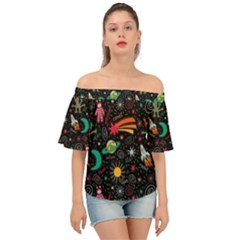 Space Seamless Pattern Off Shoulder Short Sleeve Top by pakminggu