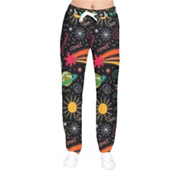 Space Seamless Pattern Women Velvet Drawstring Pants