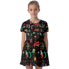 Space Seamless Pattern Kids  Short Sleeve Pinafore Style Dress by pakminggu