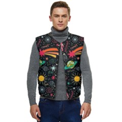 Space Seamless Pattern Men s Button Up Puffer Vest	