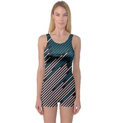 Abstract Diagonal Striped Lines Pattern One Piece Boyleg Swimsuit by pakminggu