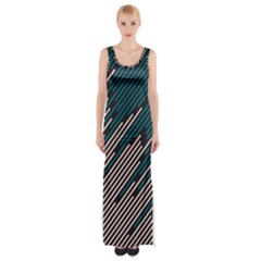 Abstract Diagonal Striped Lines Pattern Thigh Split Maxi Dress by pakminggu