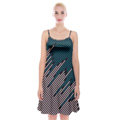 Abstract Diagonal Striped Lines Pattern Spaghetti Strap Velvet Dress