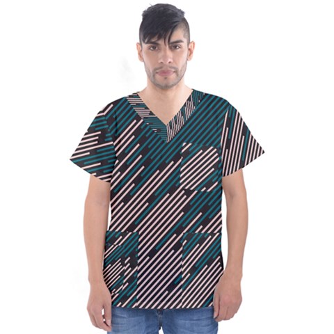 Abstract Diagonal Striped Lines Pattern Men s V-neck Scrub Top by pakminggu