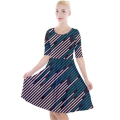 Abstract Diagonal Striped Lines Pattern Quarter Sleeve A-line Dress by pakminggu