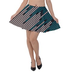 Abstract Diagonal Striped Lines Pattern Velvet Skater Skirt