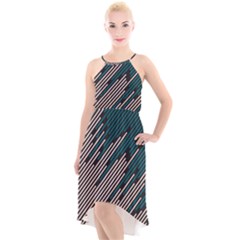 Abstract Diagonal Striped Lines Pattern High-low Halter Chiffon Dress  by pakminggu