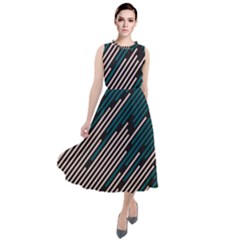 Abstract Diagonal Striped Lines Pattern Round Neck Boho Dress by pakminggu