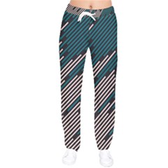 Abstract Diagonal Striped Lines Pattern Women Velvet Drawstring Pants