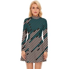 Abstract Diagonal Striped Lines Pattern Long Sleeve Velour Longline Dress by pakminggu