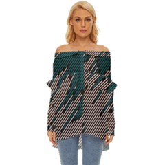 Abstract Diagonal Striped Lines Pattern Off Shoulder Chiffon Pocket Shirt by pakminggu