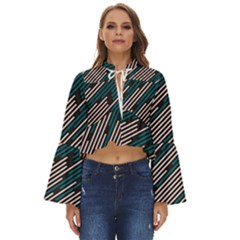 Abstract Diagonal Striped Lines Pattern Boho Long Bell Sleeve Top