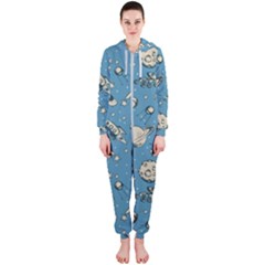 Space Objects Nursery Pattern Hooded Jumpsuit (ladies)