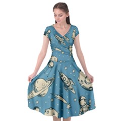 Space Objects Nursery Pattern Cap Sleeve Wrap Front Dress by pakminggu