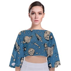 Space Objects Nursery Pattern Tie Back Butterfly Sleeve Chiffon Top by pakminggu