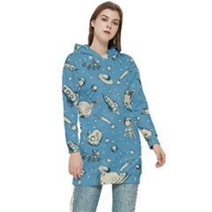 Space Objects Nursery Pattern Women s Long Oversized Pullover Hoodie