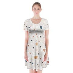 Terrazzo Natural Stone Pattern Art Short Sleeve V-neck Flare Dress by pakminggu