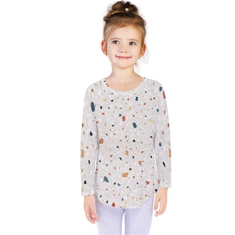 Terrazzo Natural Stone Pattern Art Kids  Long Sleeve T-shirt by pakminggu