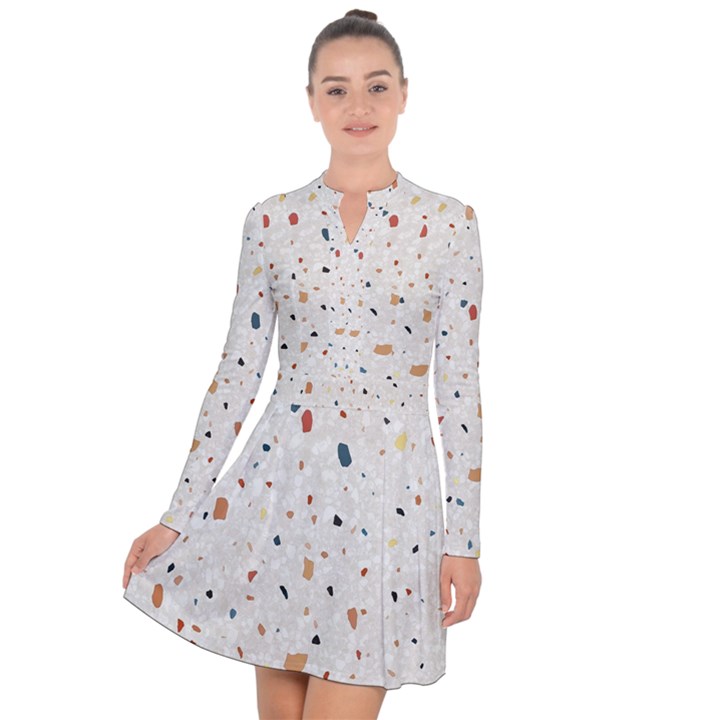 Terrazzo Natural Stone Pattern Art Long Sleeve Panel Dress