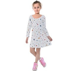 Terrazzo Natural Stone Pattern Art Kids  Long Sleeve Velvet Dress