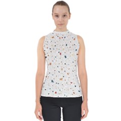 Terrazzo Natural Stone Pattern Art Mock Neck Shell Top by pakminggu