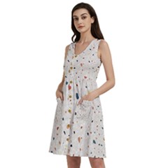 Terrazzo Natural Stone Pattern Art Sleeveless Dress With Pocket