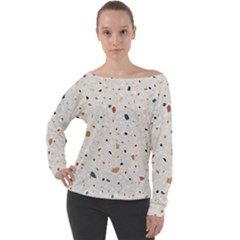 Terrazzo Natural Stone Pattern Art Off Shoulder Long Sleeve Velour Top by pakminggu