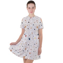 Terrazzo Natural Stone Pattern Art Short Sleeve Shoulder Cut Out Dress  by pakminggu