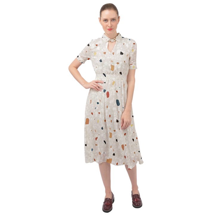 Terrazzo Natural Stone Pattern Art Keyhole Neckline Chiffon Dress