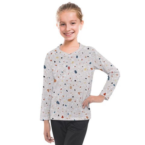 Terrazzo Natural Stone Pattern Art Kids  Long Mesh T-shirt by pakminggu