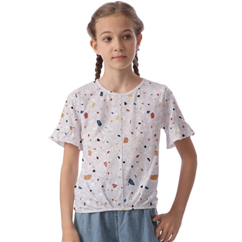 Terrazzo Natural Stone Pattern Art Kids  Cuff Sleeve Scrunch Bottom T-shirt by pakminggu