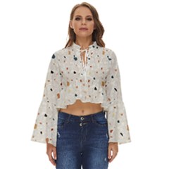 Terrazzo Natural Stone Pattern Art Boho Long Bell Sleeve Top