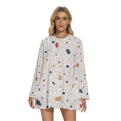 Terrazzo Natural Stone Pattern Art Round Neck Long Sleeve Bohemian Style Chiffon Mini Dress by pakminggu