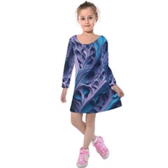 Abstract Trims Kids  Long Sleeve Velvet Dress