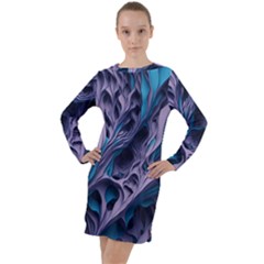 Abstract Trims Long Sleeve Hoodie Dress