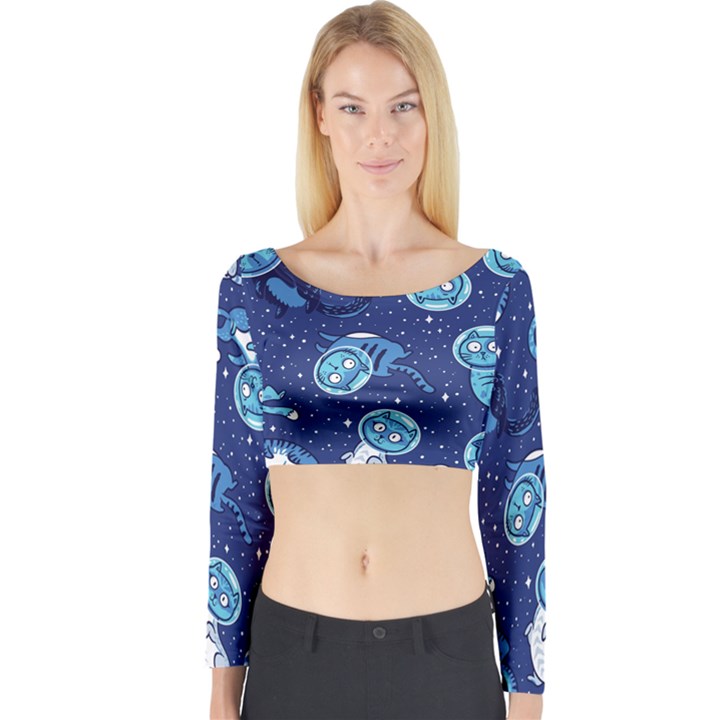 Cat Spacesuit Space Suit Astronauts Long Sleeve Crop Top