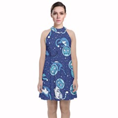 Cat Spacesuit Space Suit Astronauts Velvet Halter Neckline Dress 