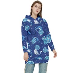 Cat Spacesuit Space Suit Astronauts Women s Long Oversized Pullover Hoodie