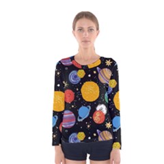 Circle Illustration Space Art Cute Pattern Women s Long Sleeve T-shirt