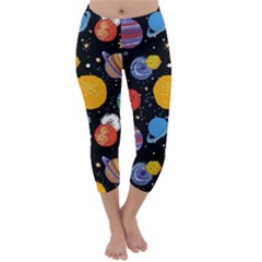 Circle Illustration Space Art Cute Pattern Capri Winter Leggings 