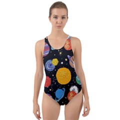 Circle Illustration Space Art Cute Pattern Cut-out Back One Piece Swimsuit by pakminggu